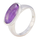 Aaliyah Purple Solitaire Ring with oval amethyst cabochon set in sterling silver bezel band for elegant everyday wear